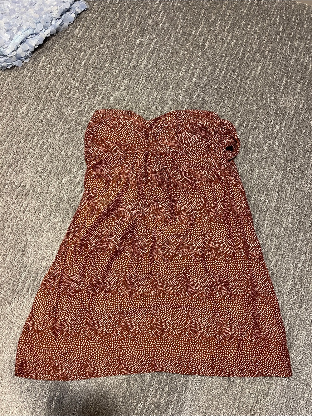 Vix Strapless Mini Dress in Rust Dot Print